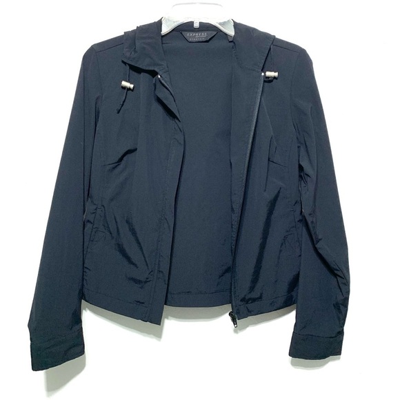 Express Stretch Black Windbreaker Zip Up Jacket w/ Hood size Small - Picture 1 of 5